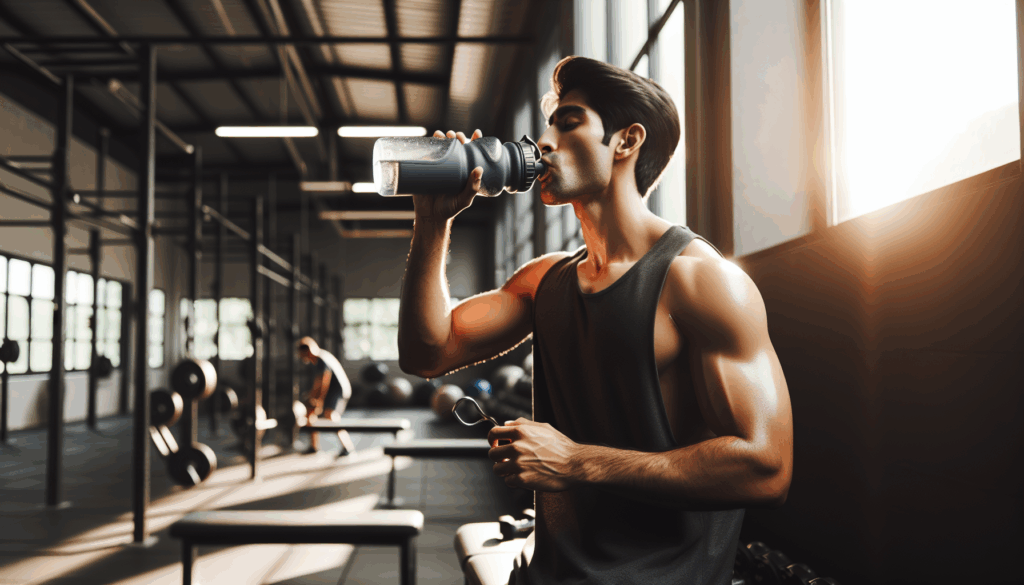 Man drinking water in gym